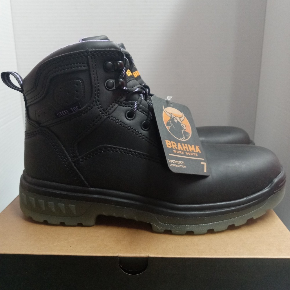 Brahma‎ Women's Combustion Steel Toe Work Boots Size 7 Black Flexible Midsole